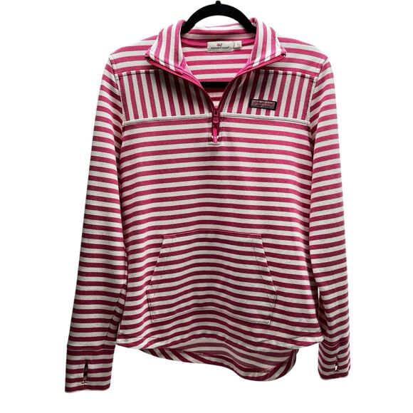 Vineyard Vines Quarter Zip Women’s Small Pink Striped Performance Pullover - Picture 1 of 8